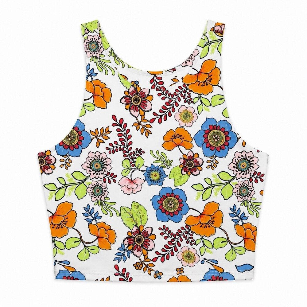 Becco Tank Top Women's Small Multicolor Floral High Neck Cropped Summer NWOT